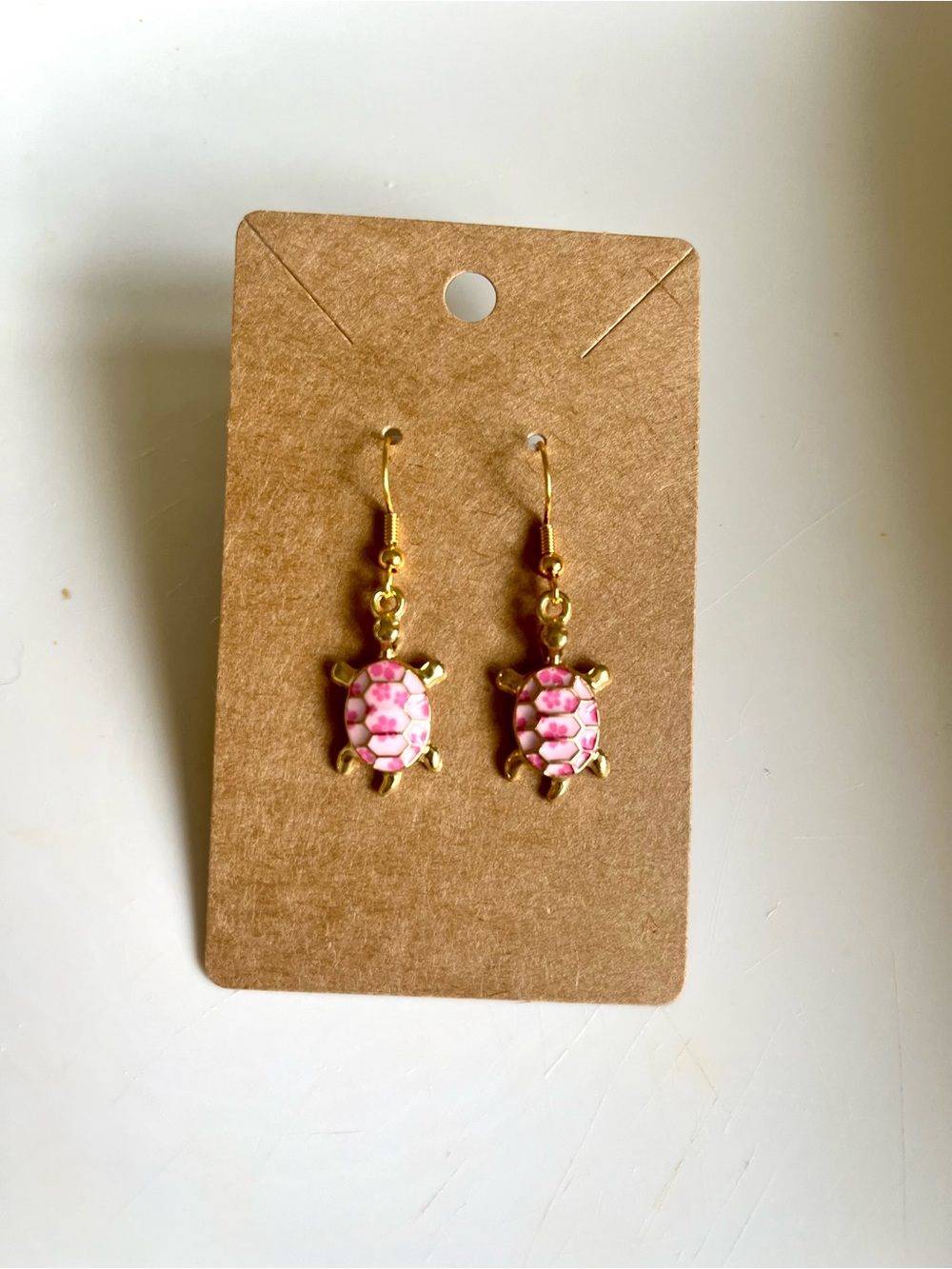 2/$15- Sea Turtle Drop Earrings with Pink Mosaic Shell Handmade